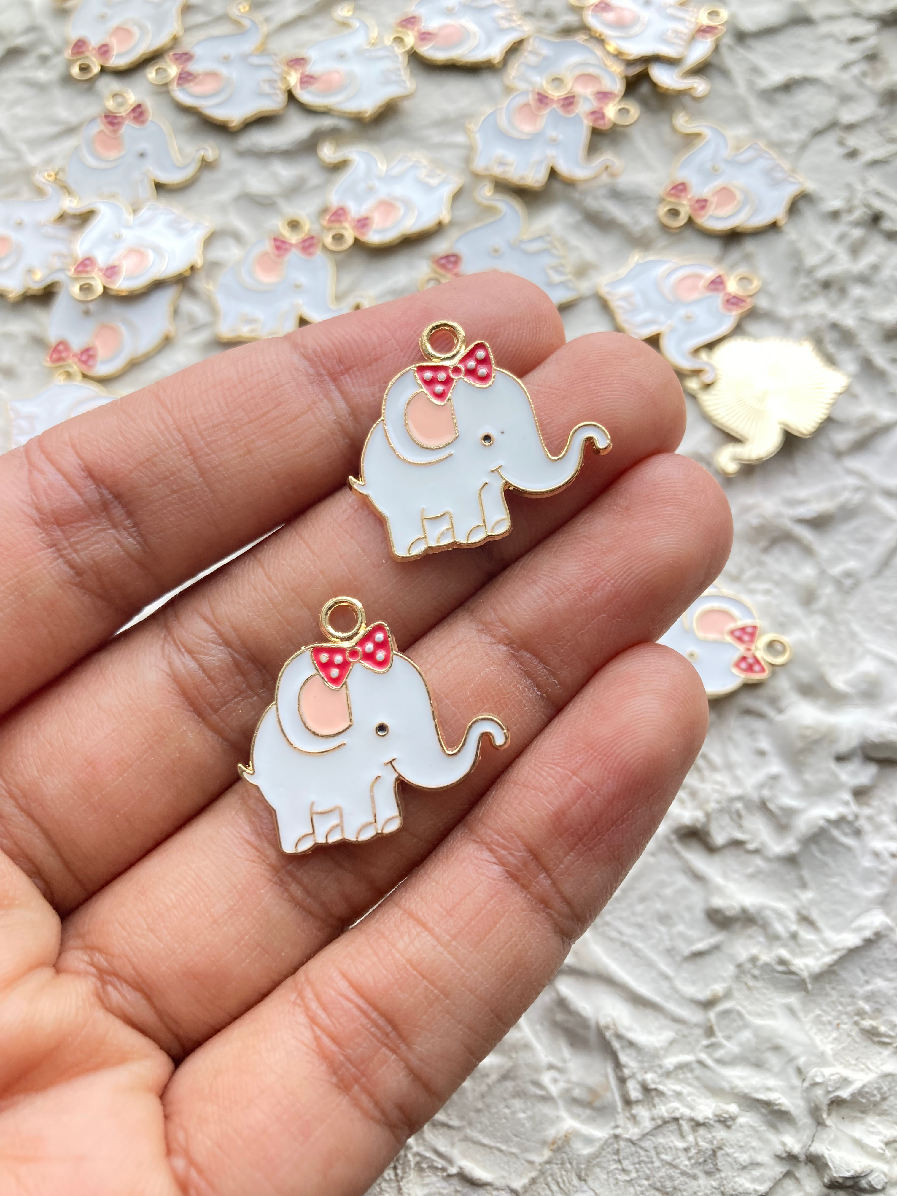 Enamel white elephant alloy charm