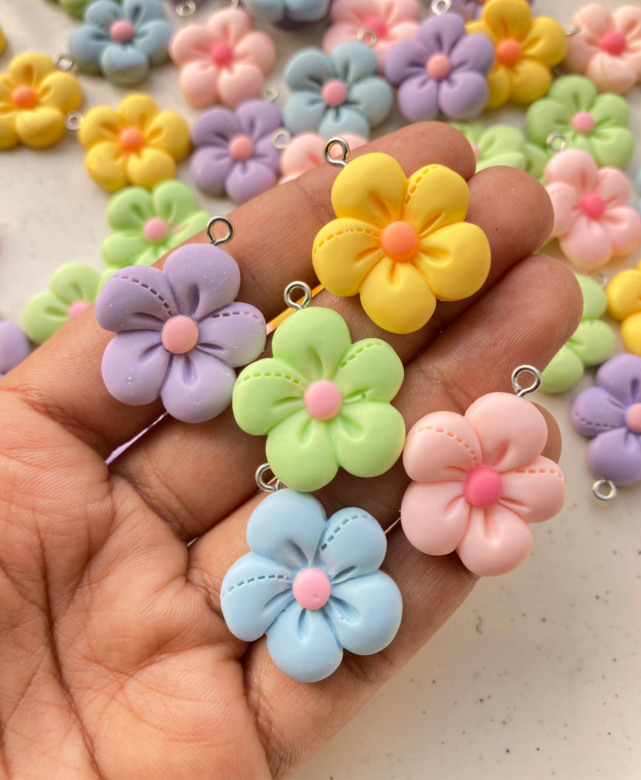 Colourful opaque resin flower charm