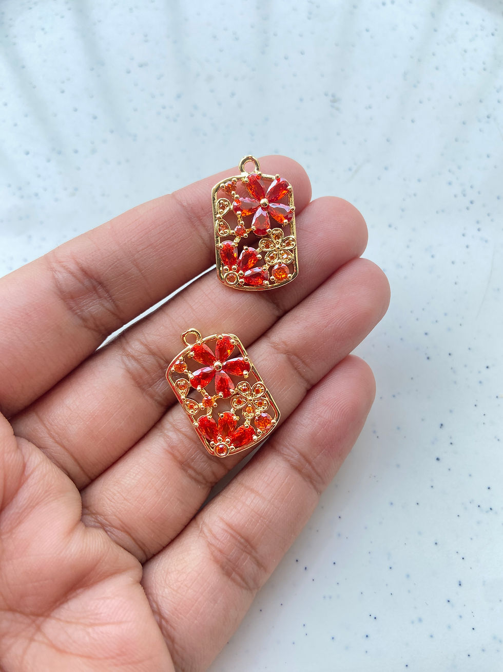 Thumbnail: 18k gold plated, rectangle with flower charm