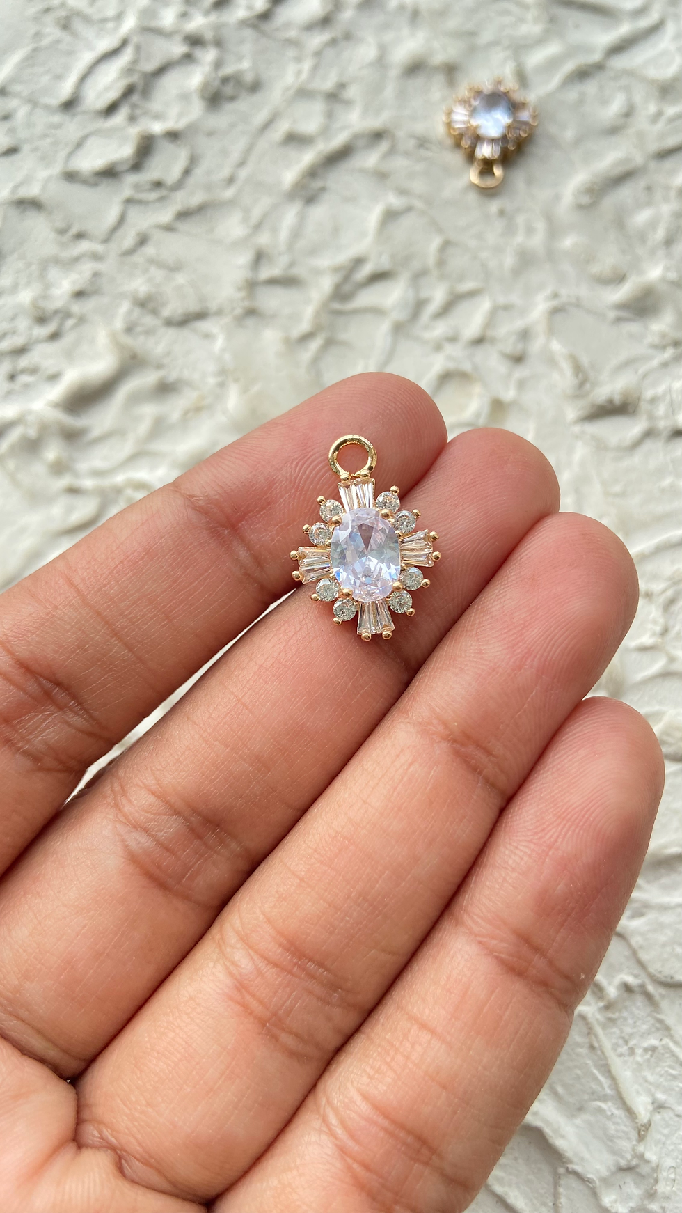 Thumbnail: 18k gold plated oval zircon glass charm