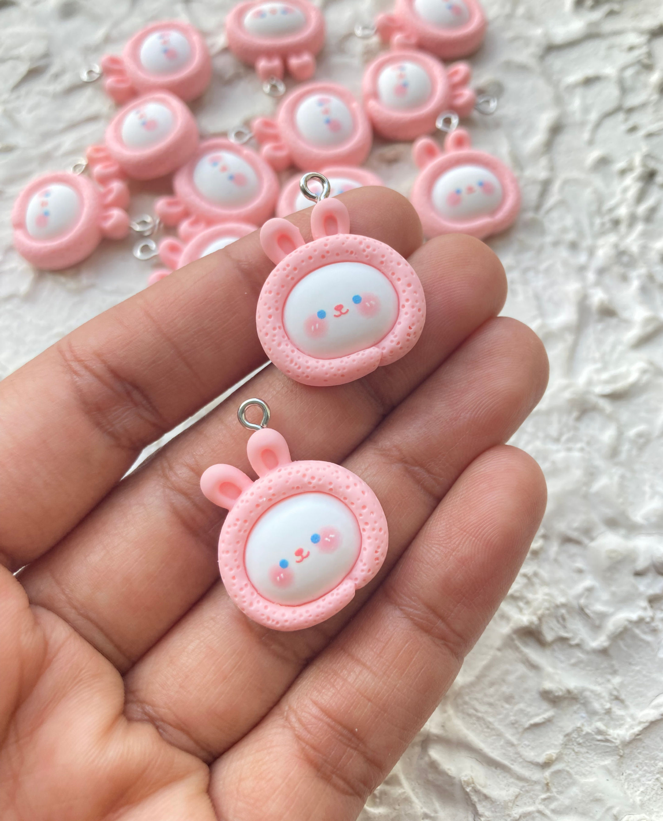 Pink scarf bunny face pink resin charm