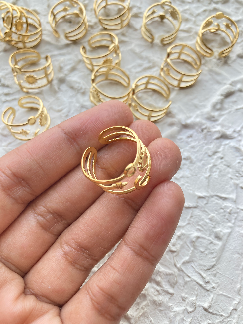 Thumbnail: 18k gold plated sun/moon/star adjustable ring (1pc)