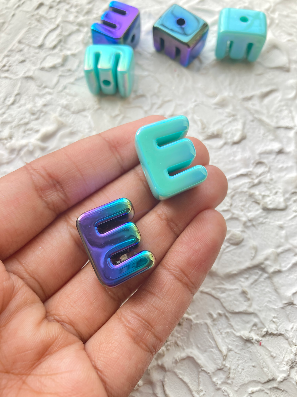 Thumbnail: Iridescent acrylic alphabet bead, horizontally drilled (A to N)