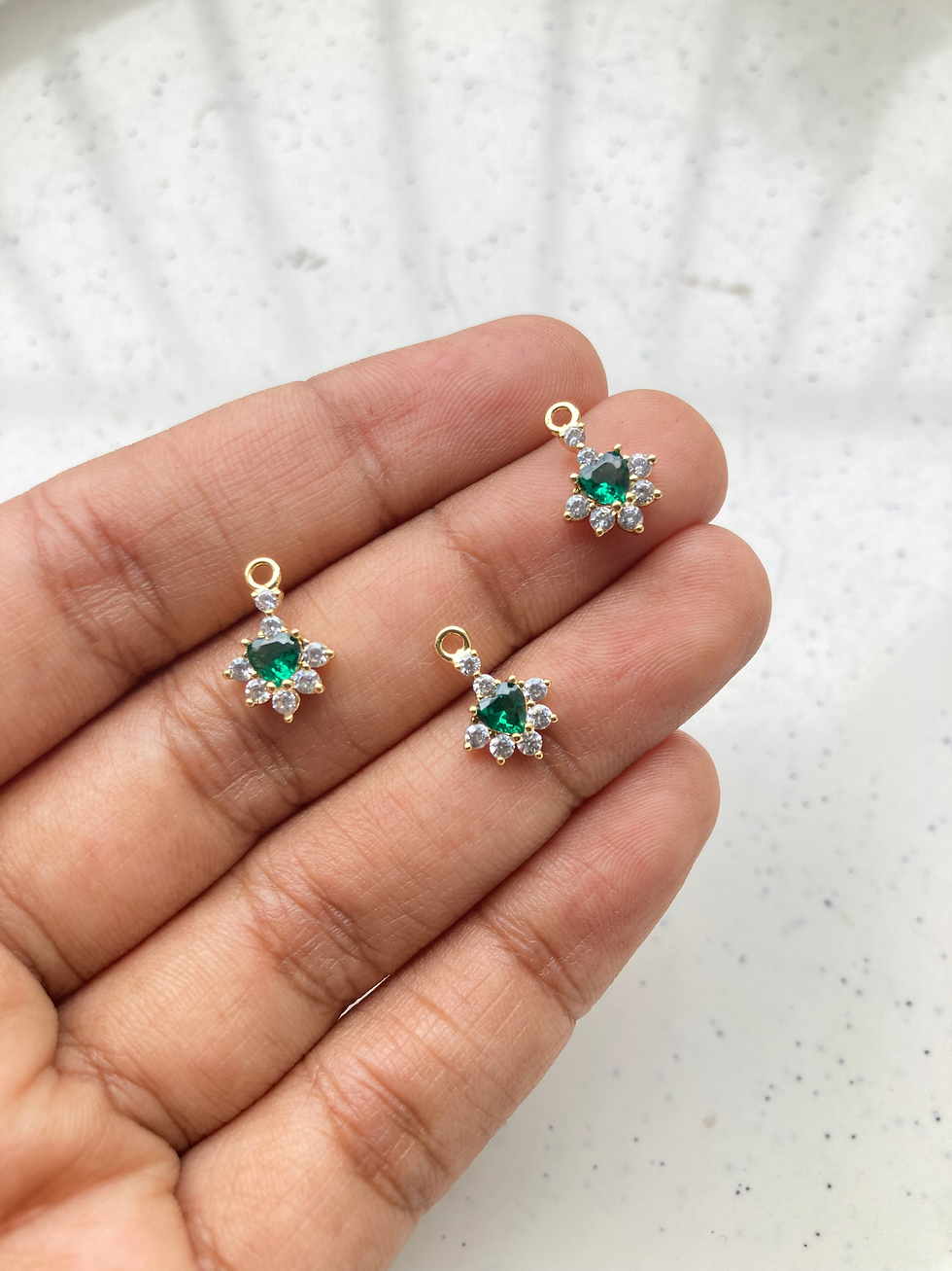 Thumbnail: 18k gold plated heart zircon half flower charm