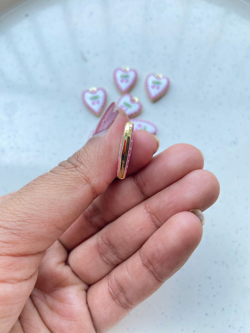 Thumbnail: Printed alloy heart with cherry charm (1pc)
