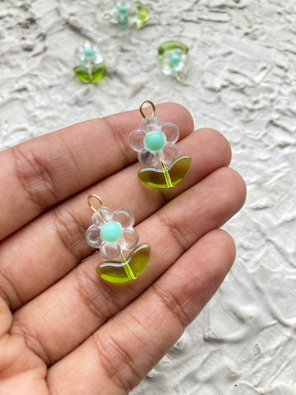 Thumbnail: Transparent acrylic flower with leaf readymade charm