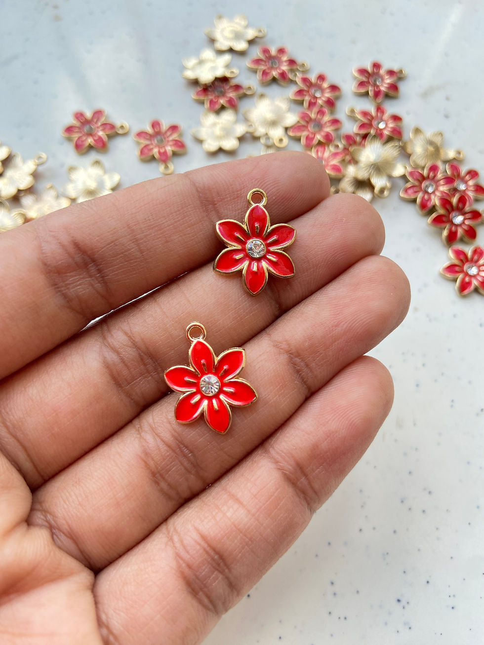 Thumbnail: Alloy enamel with flower & rhinestone charm