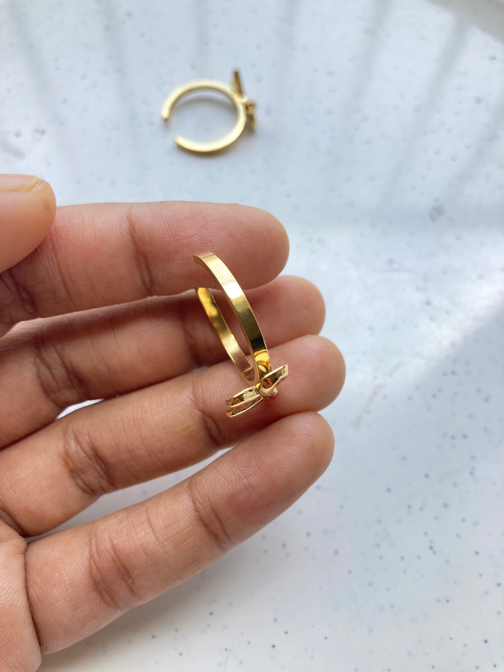 Thumbnail: 18k gold plated bow shape readymade adjustable ring