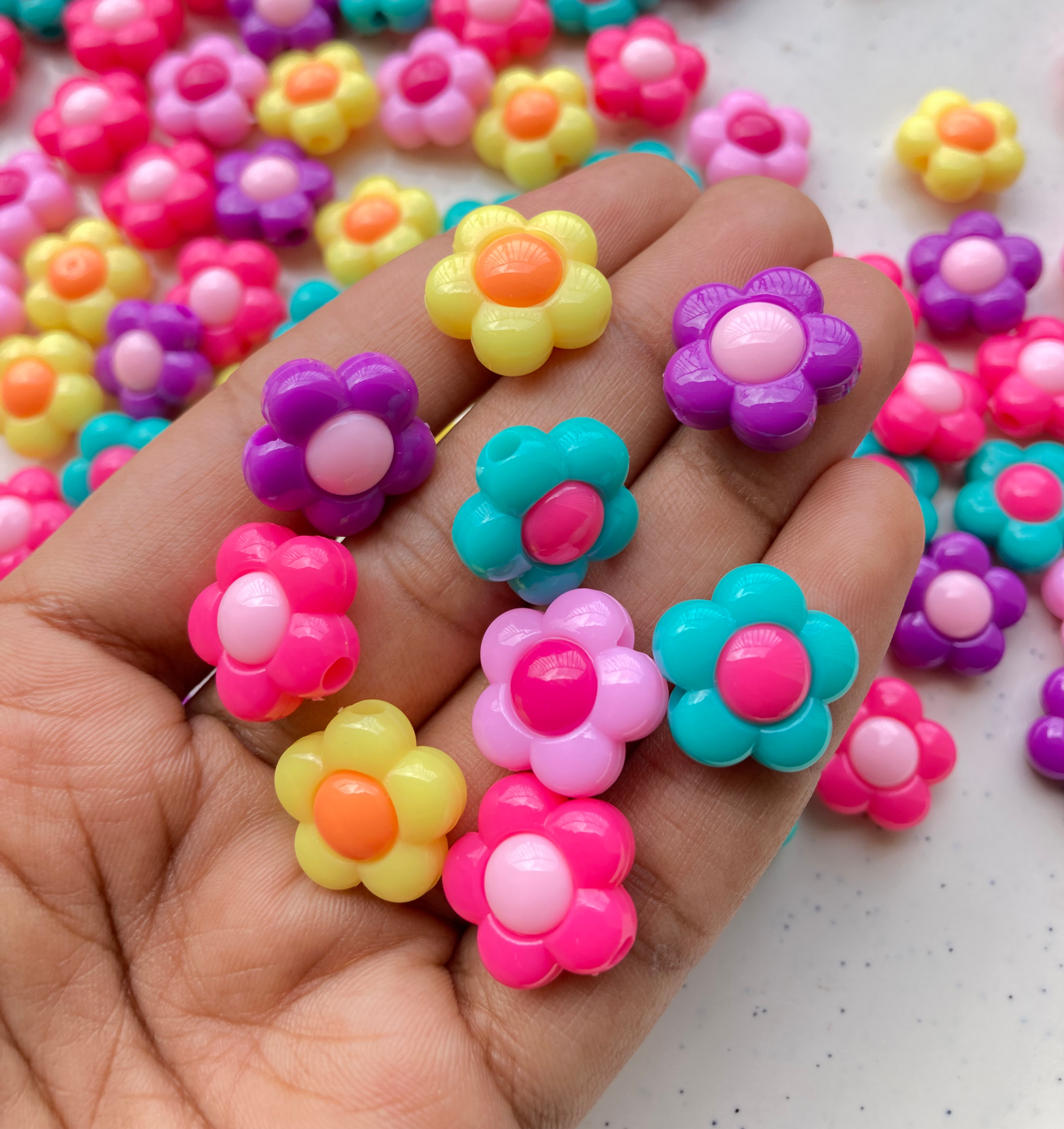 Colourful opaque acrylic flower bead