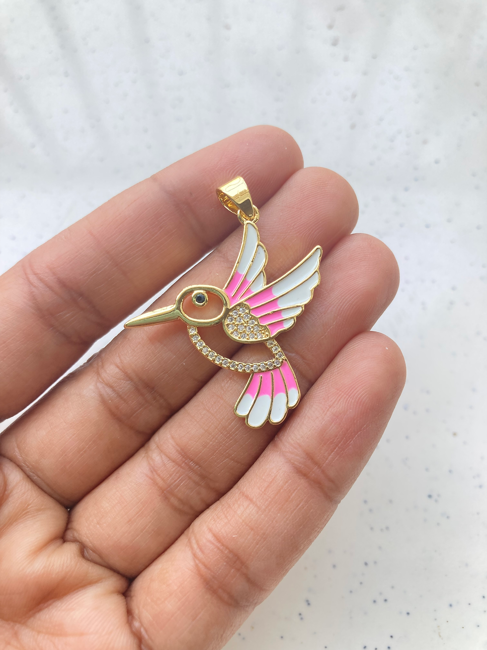 Thumbnail: 18k gold plated zircon with enamel bird charm, anti-tarnish