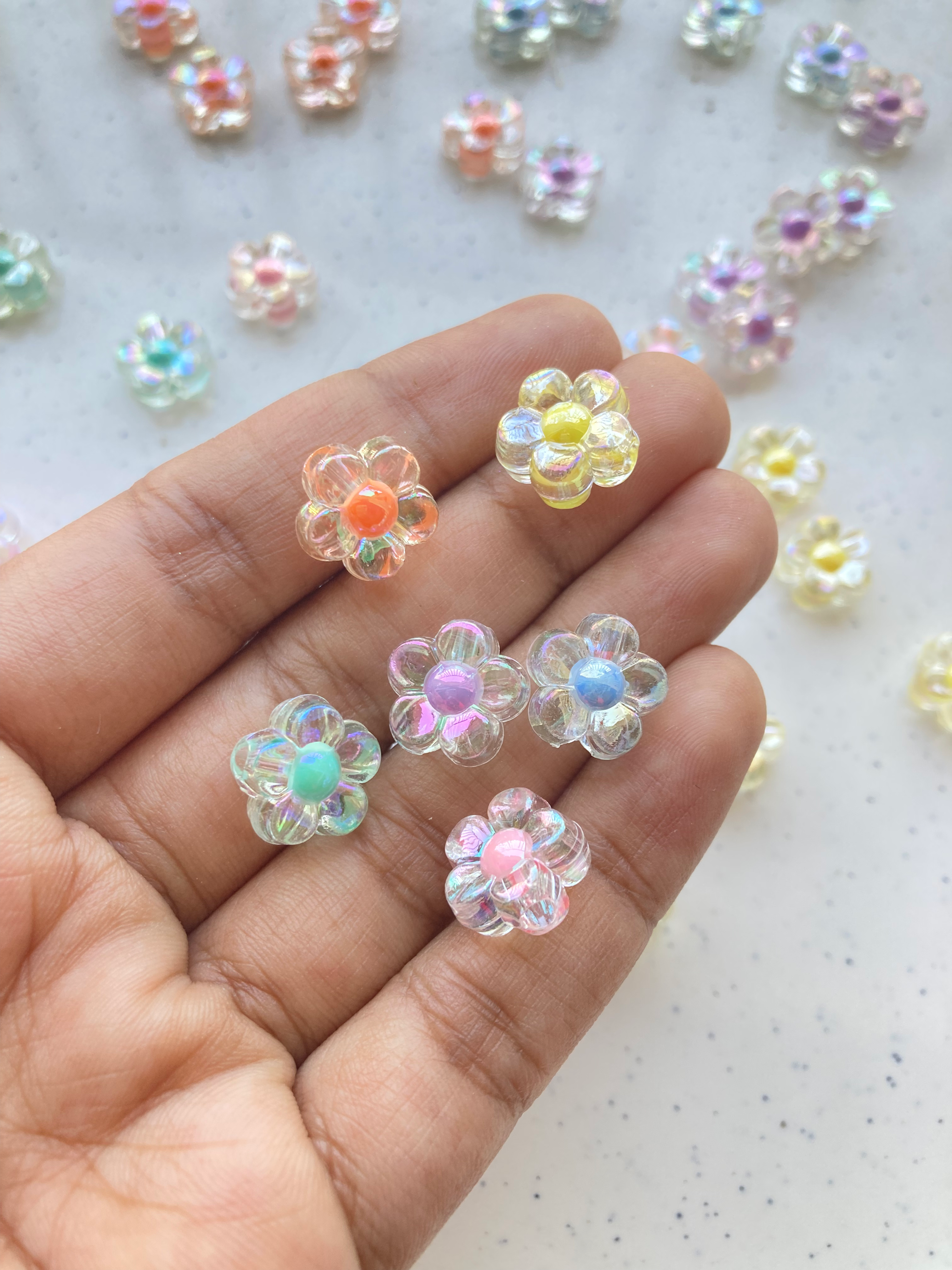 Holographic multi-colour acrylic flower bead
