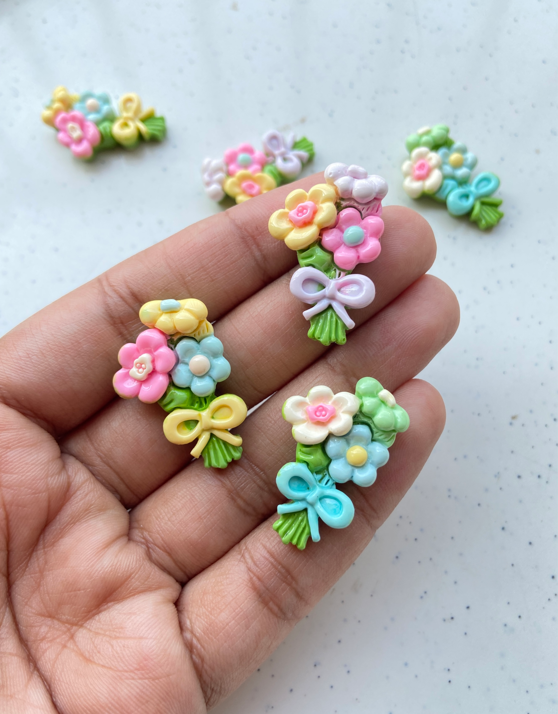 Resin bouquet flower cabochon charm (no hook/no drill)