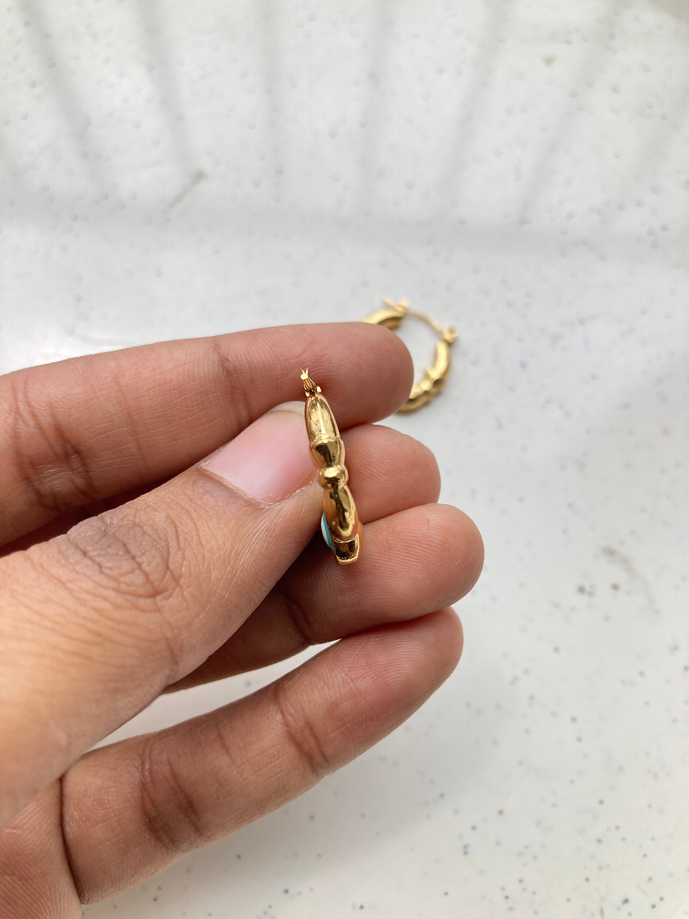 Thumbnail: Readymade enamel evil eye heart U twist hoop earring