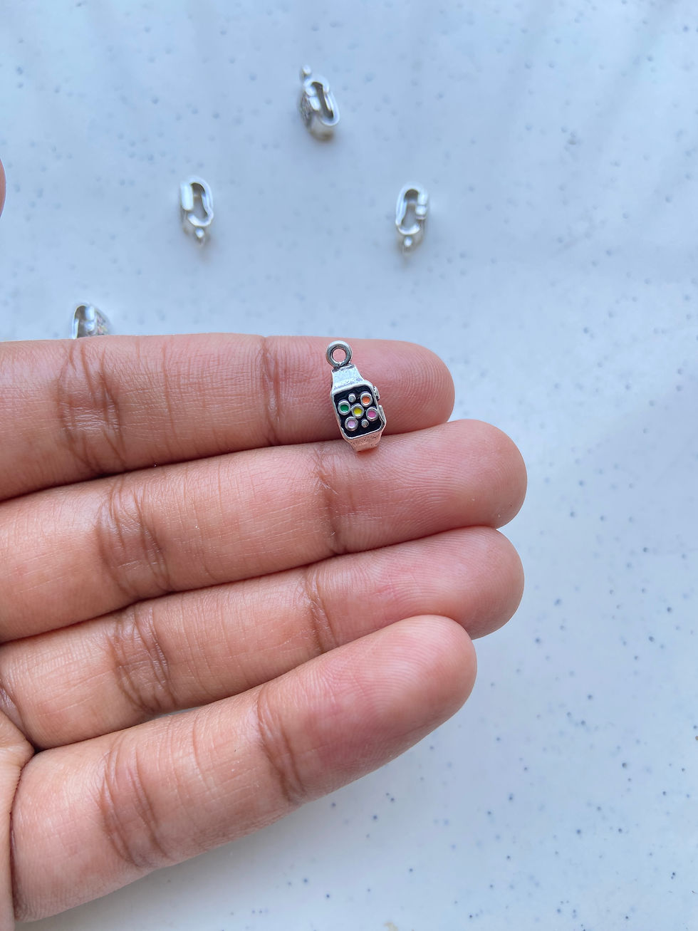 Thumbnail: Silver alloy mini smart watch charm (1pc)
