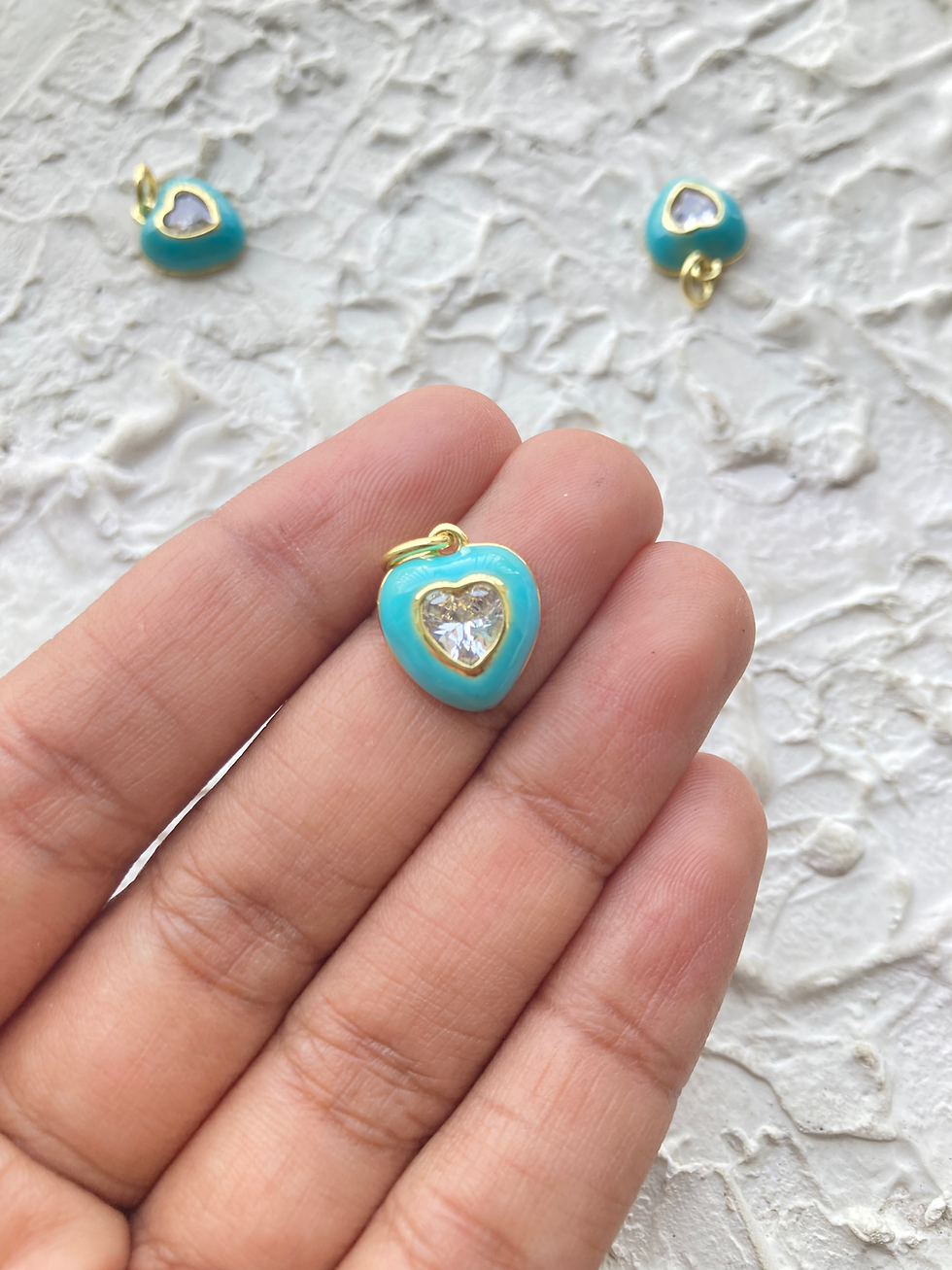 Thumbnail: Colourful zircon heart with enamel brass charm
