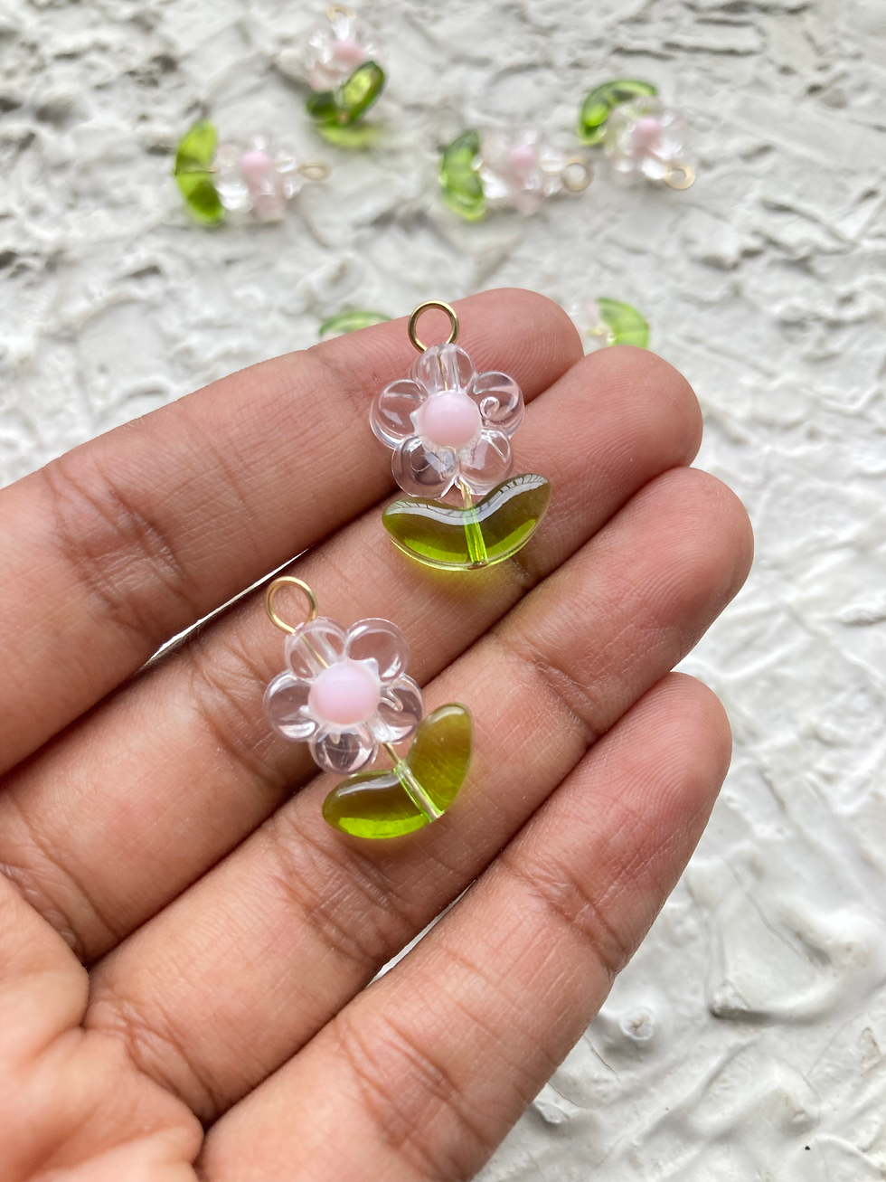 Thumbnail: Transparent acrylic flower with leaf readymade charm