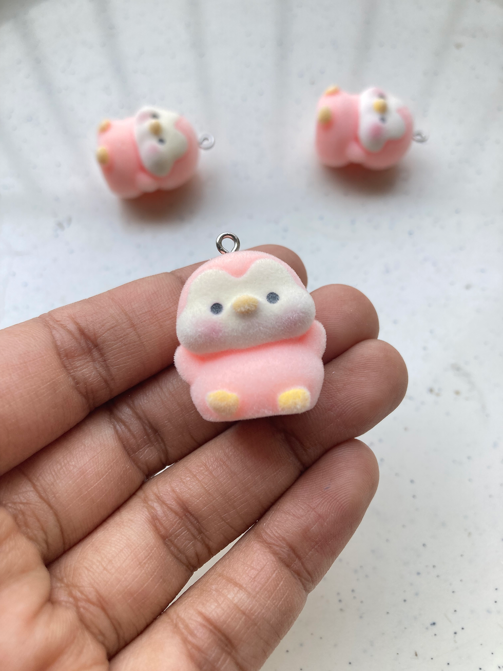 Thumbnail: Pink penguin velvet texture charm