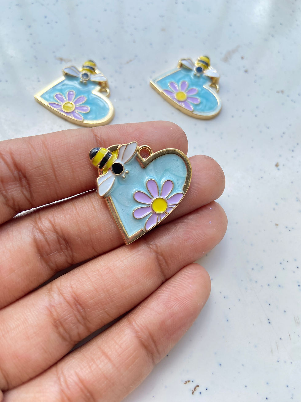Thumbnail: Enamel heart with bee & flower charm