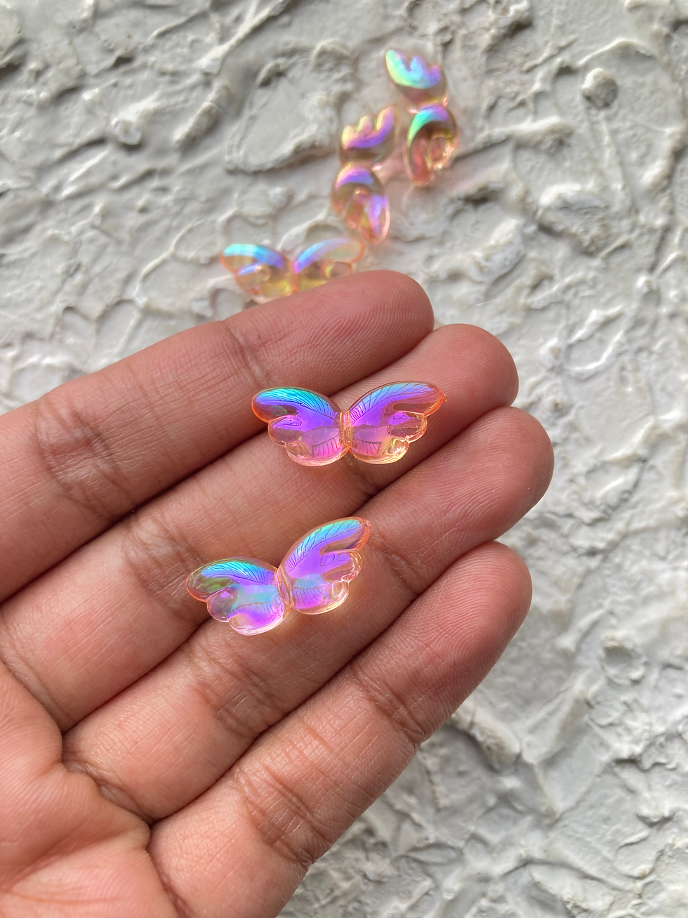 Thumbnail: Acrylic iridescent wing bead, vertically drilled