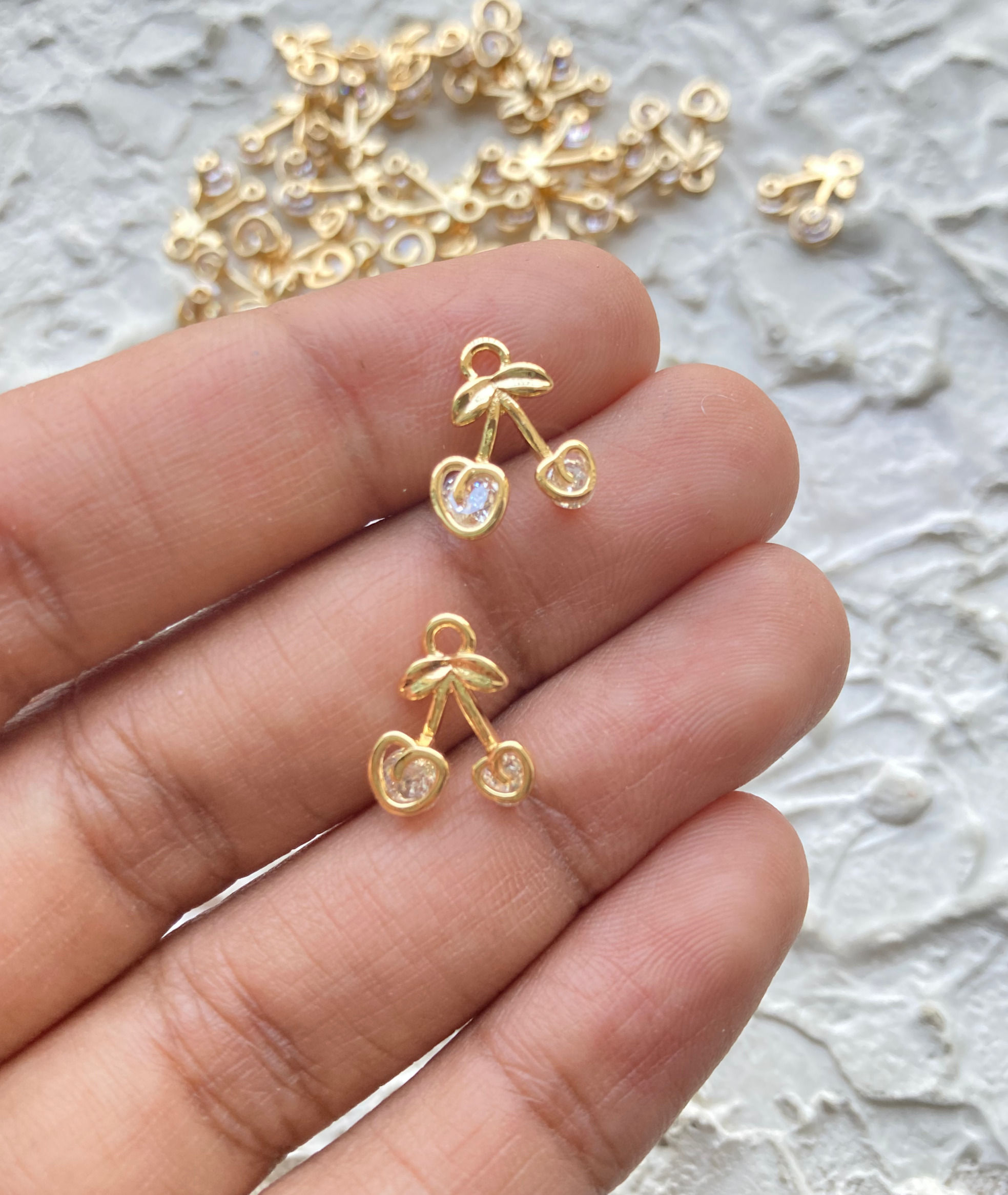 18k gold plated clear zircon cherry charm