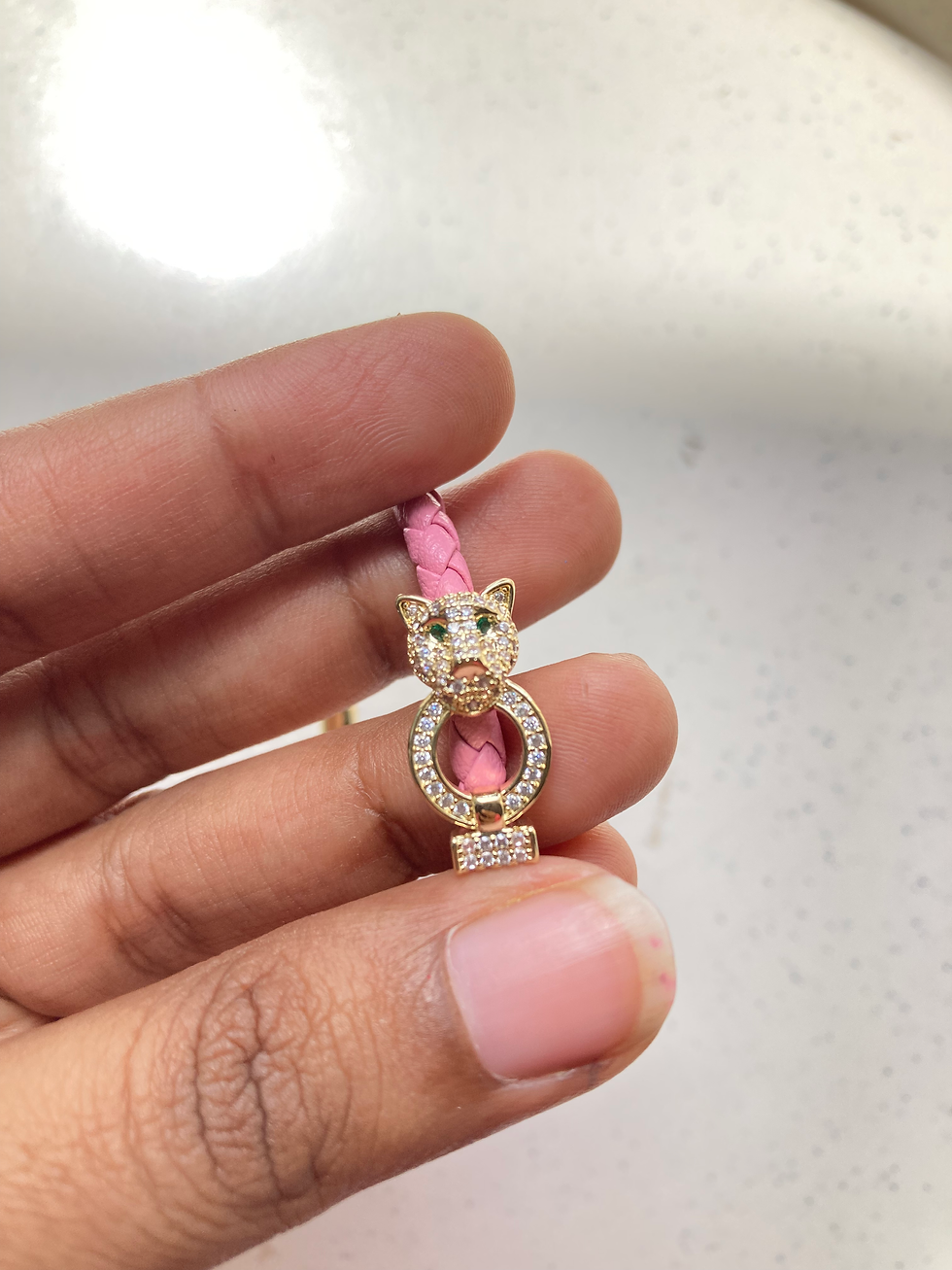 Thumbnail: Readymade pink belt with zircon lion charm bracelet