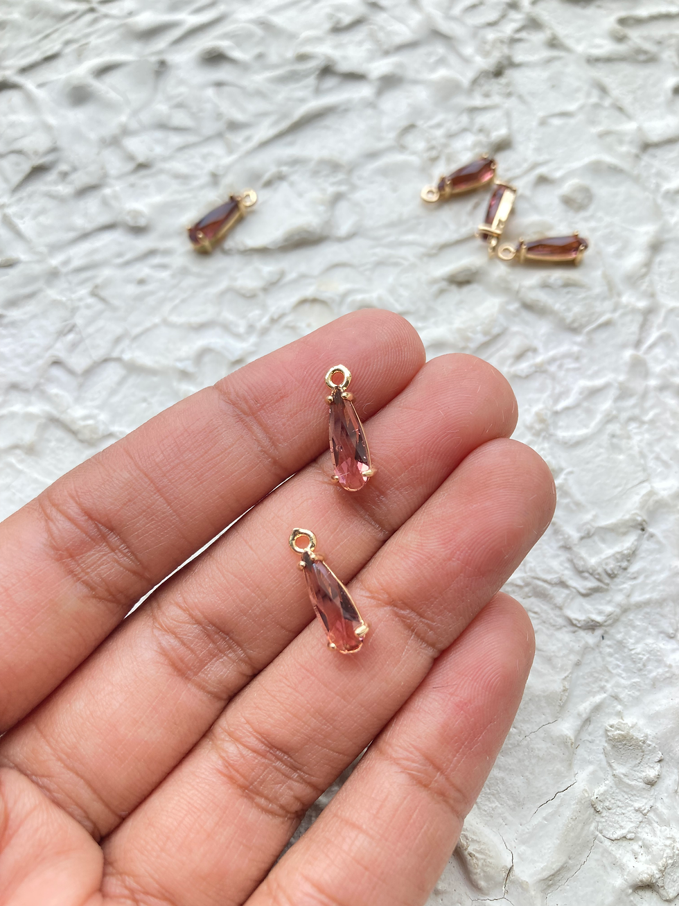 Thumbnail: 14k gold plated zircon long teardrop charm