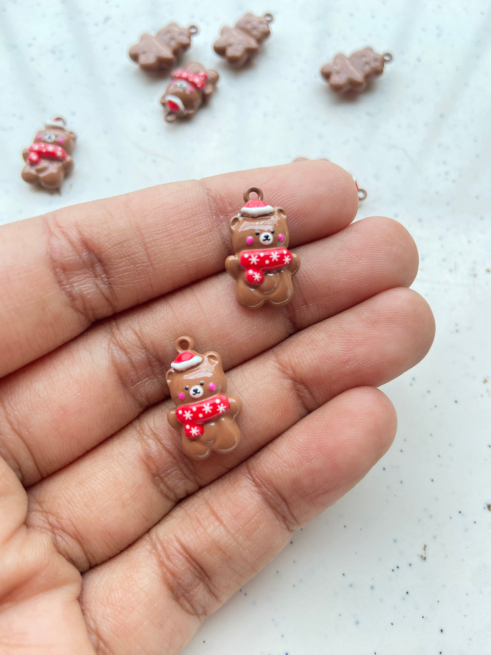 Thumbnail: 3d Enamel teddy with christmas scarf charm