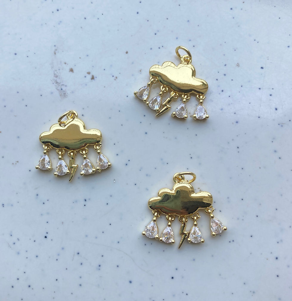 Thumbnail: Cloud with zircon drop & lightening bolt charm, anti-tarnish