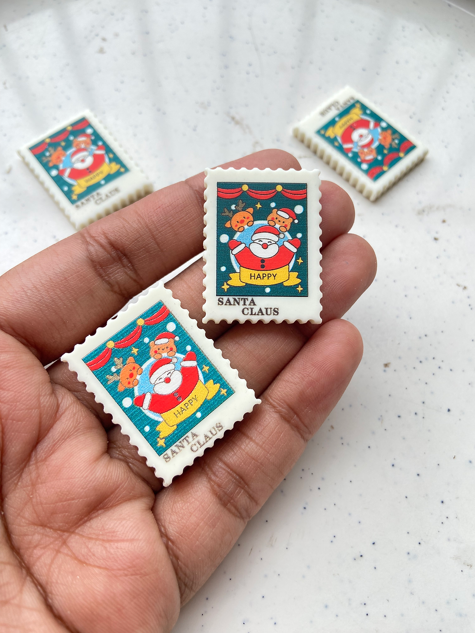 Thumbnail: Christmas stamp resin cabochon charm (no hook,no drill)
