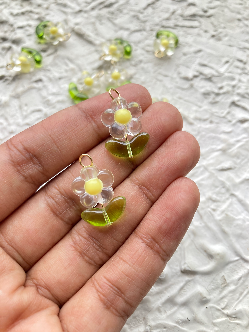 Thumbnail: Transparent acrylic flower with leaf readymade charm