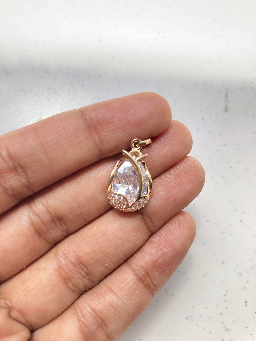 Thumbnail: Cubic zircon wavy frame clear teardrop charm