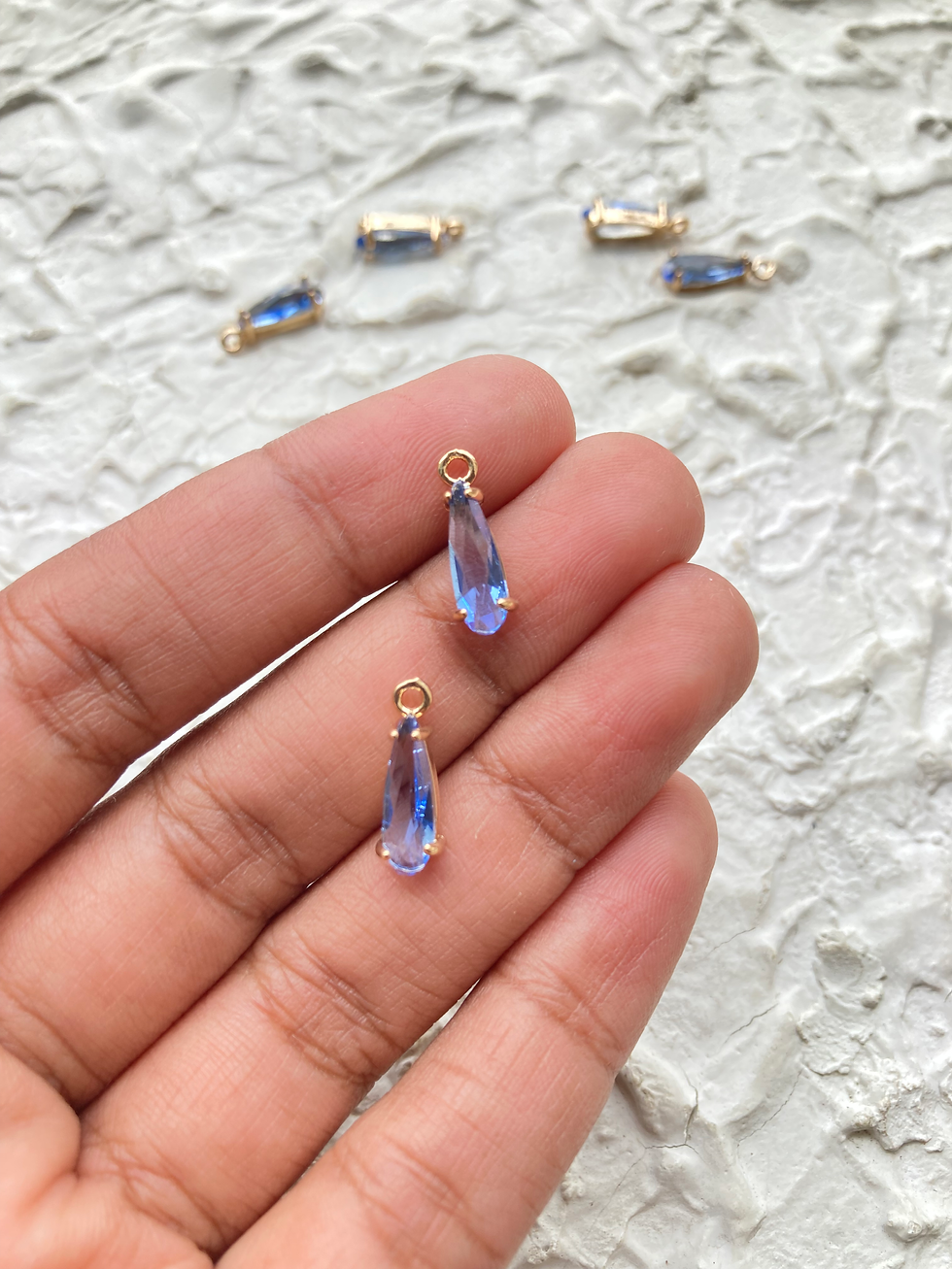Thumbnail: 14k gold plated zircon long teardrop charm