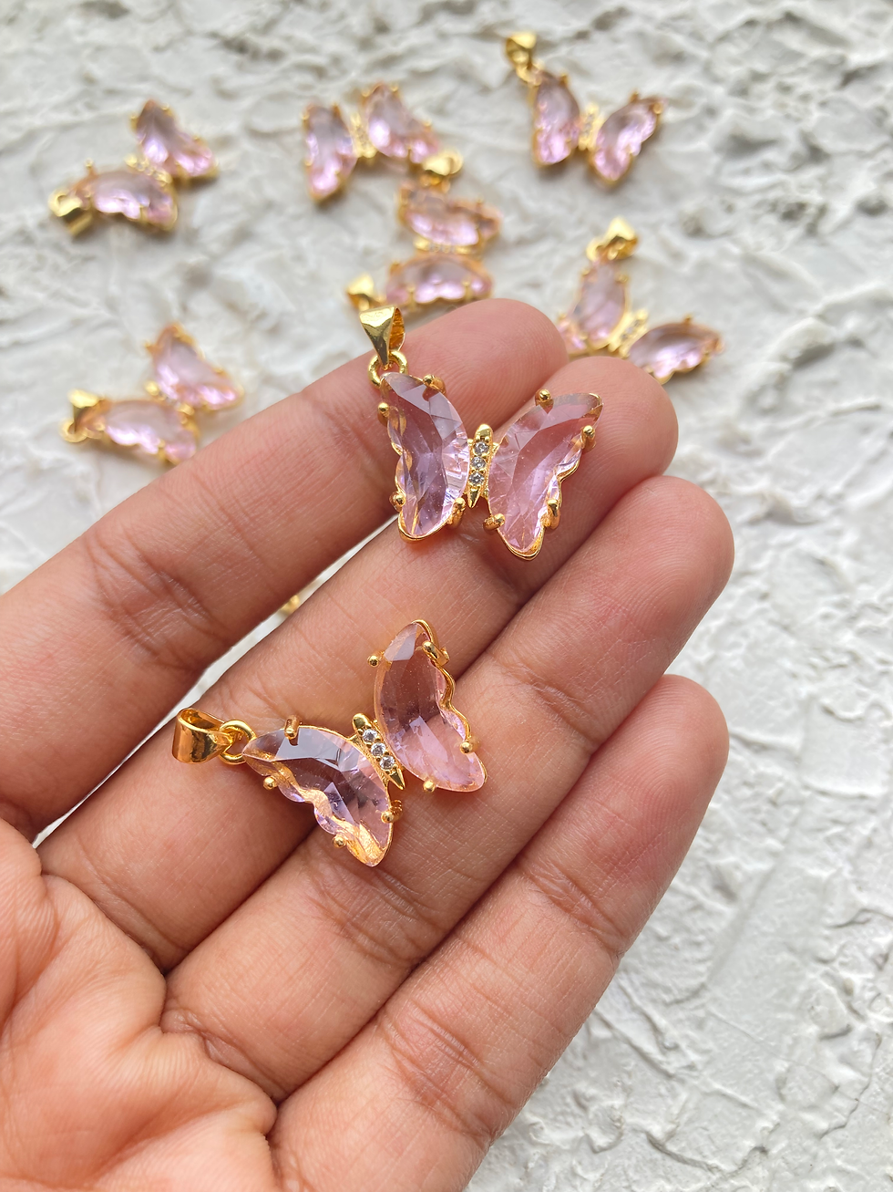 Thumbnail: Zircon side hanging pink/lavender butterfly charm