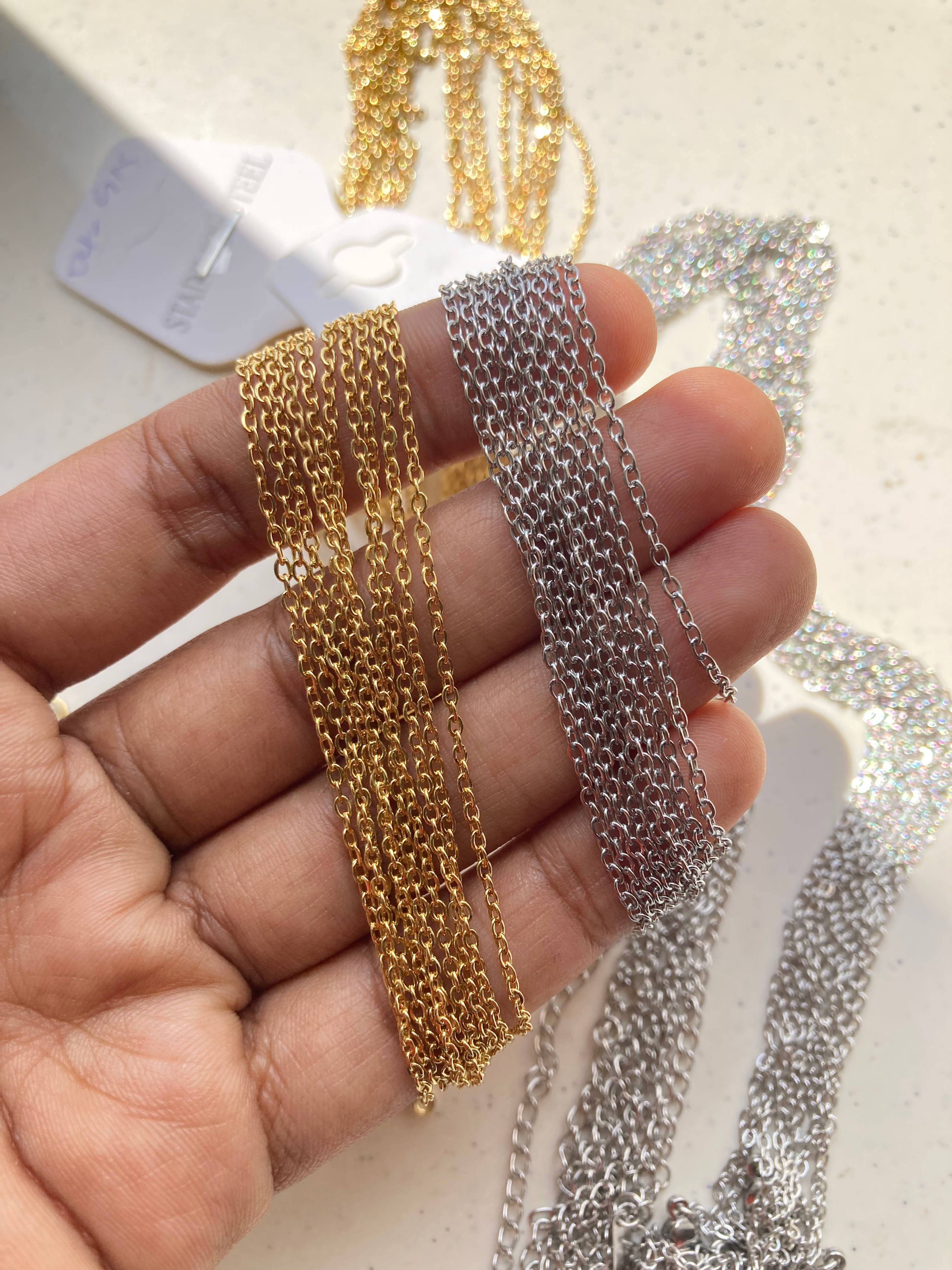 1.5mm chain stainless steel with lobster clasp+extension (50+5cm) , Waterprooof