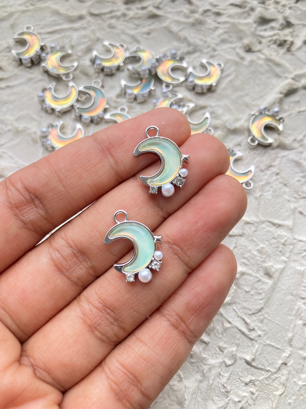 Thumbnail: Moon with rhinestone & imitation pearl charm