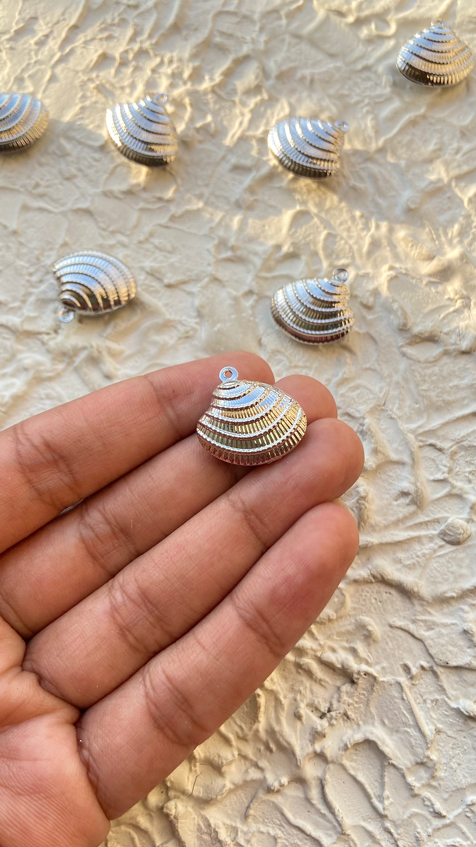 Thumbnail: Gold Plated Brass 3D Shell Geometry Charm Pendant