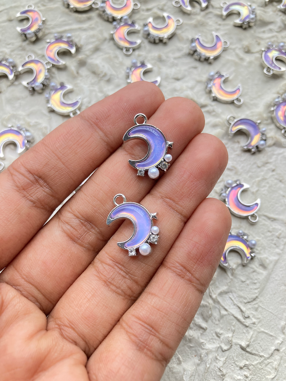 Thumbnail: Moon with rhinestone & imitation pearl charm