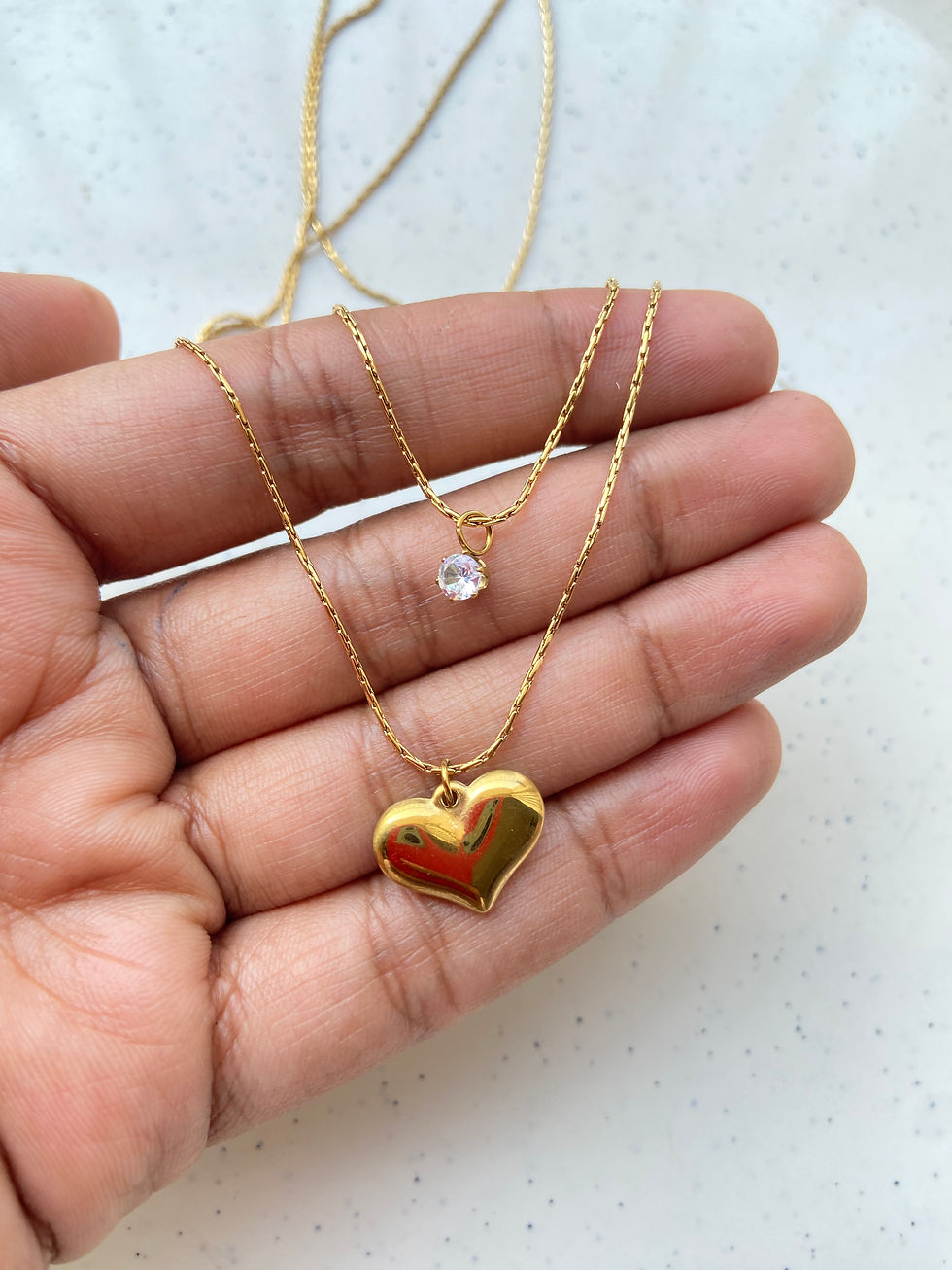 Thumbnail: Readymade, double layer zircon stone & heart pendant necklace, anti-tarnish