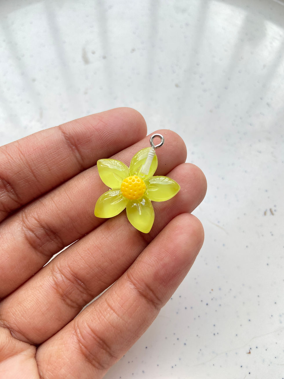 Thumbnail: Transparent colourful pointed leaf flower resin charm