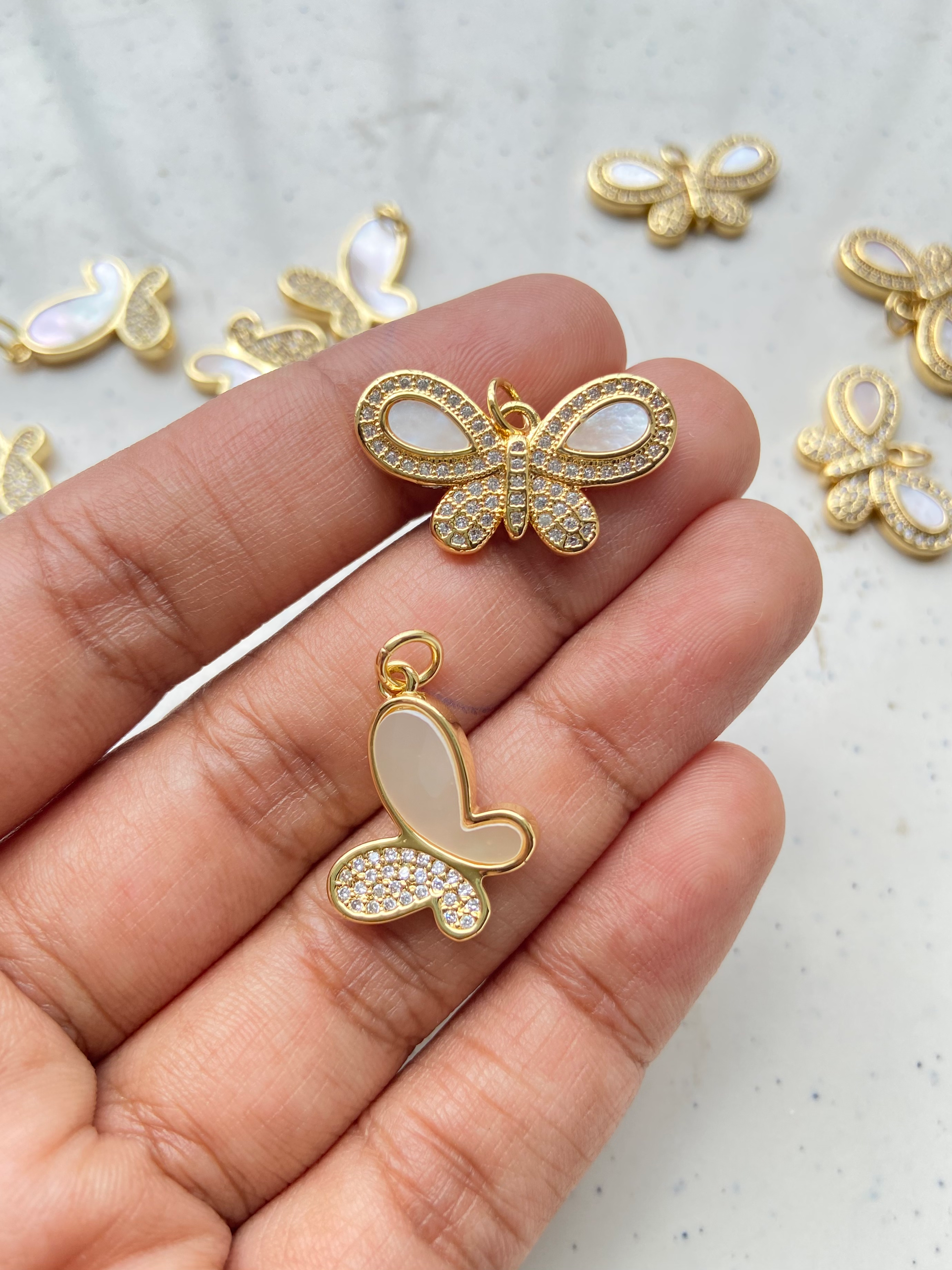 Center/Side hanging shell & zircon butterfly charm