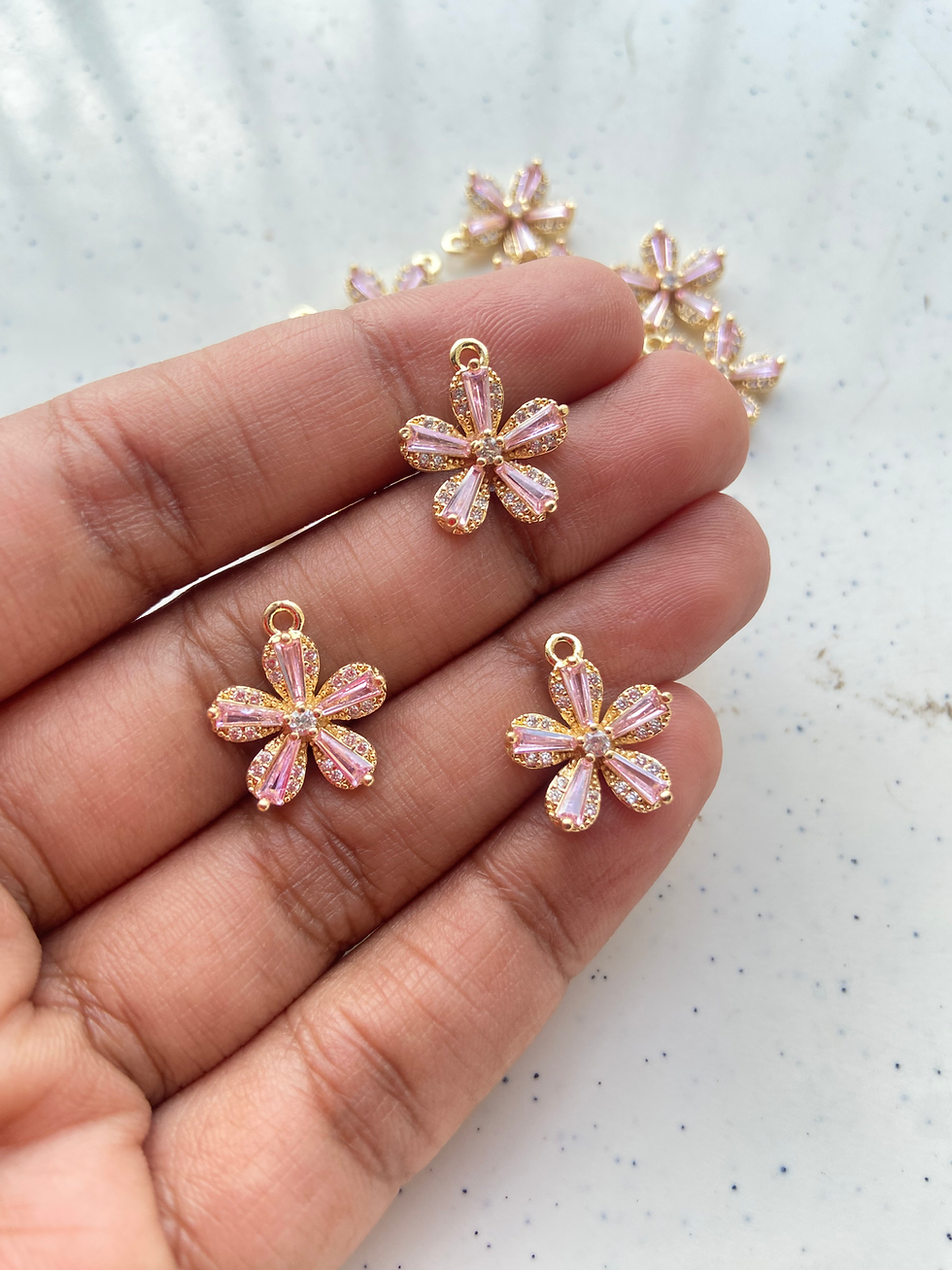 Thumbnail: Trapezoid stone zircon 5 petal flower charm