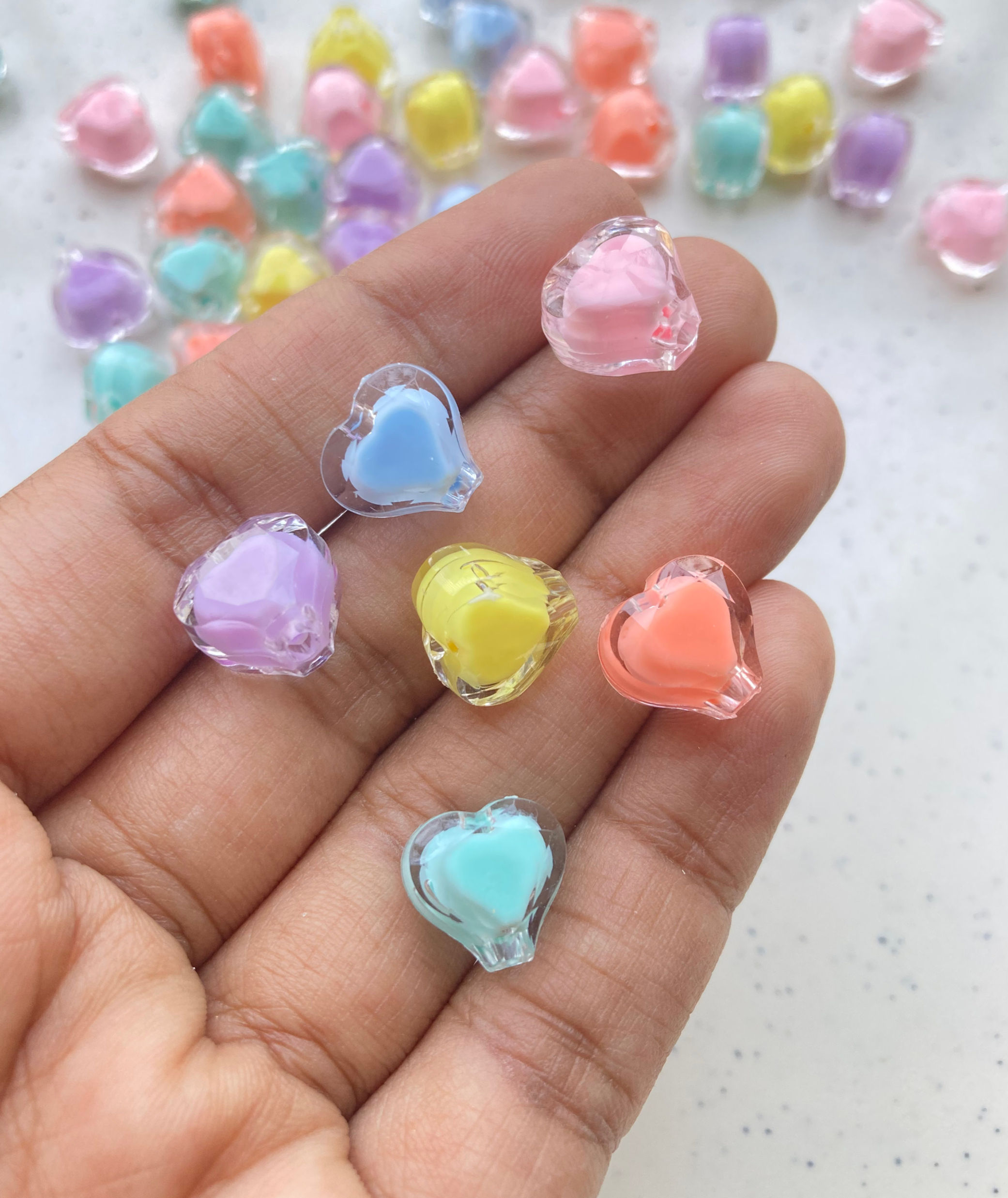 Double shade acrylic heart beads