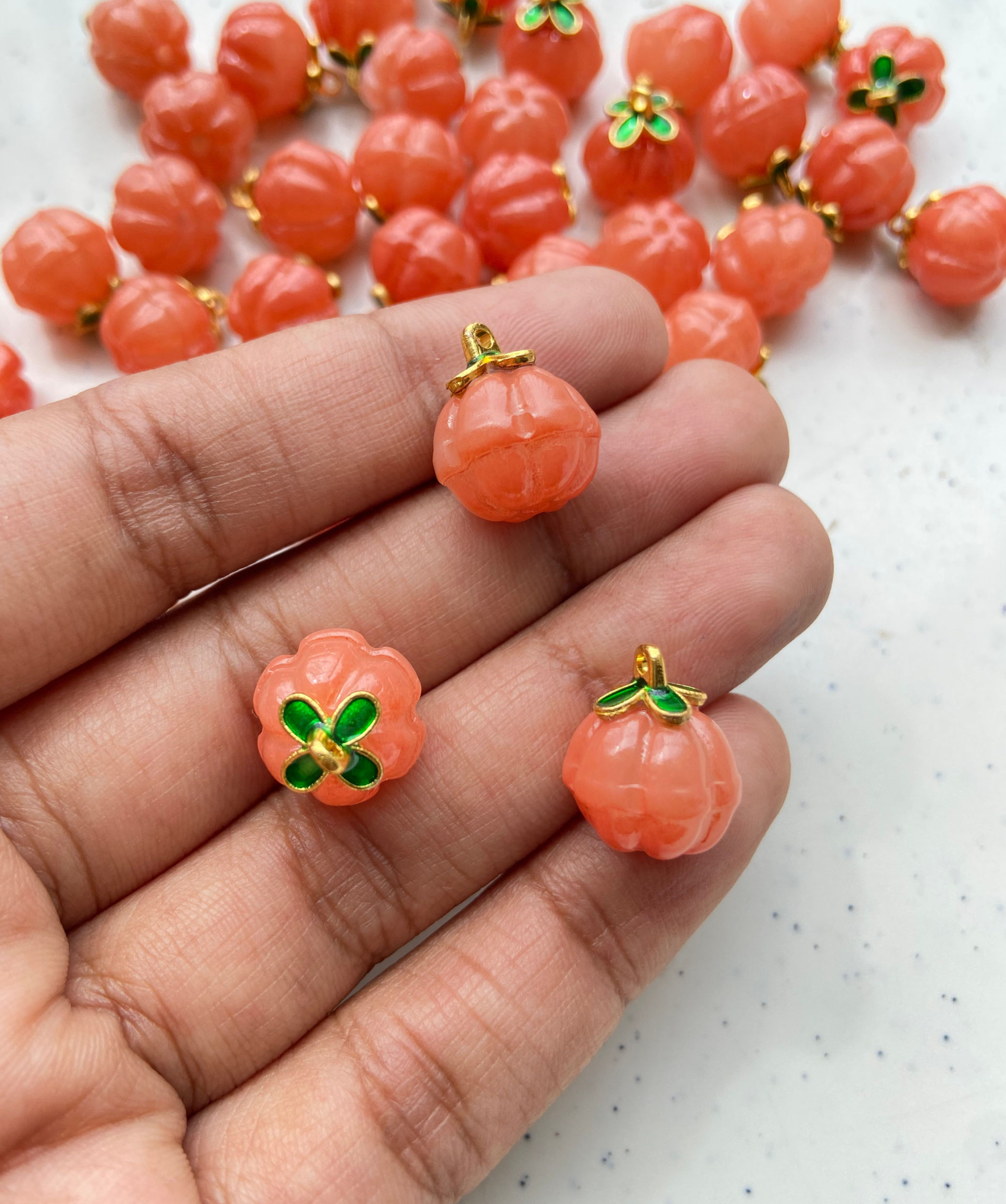 Pumpkin glass charm with alloy enamel findings