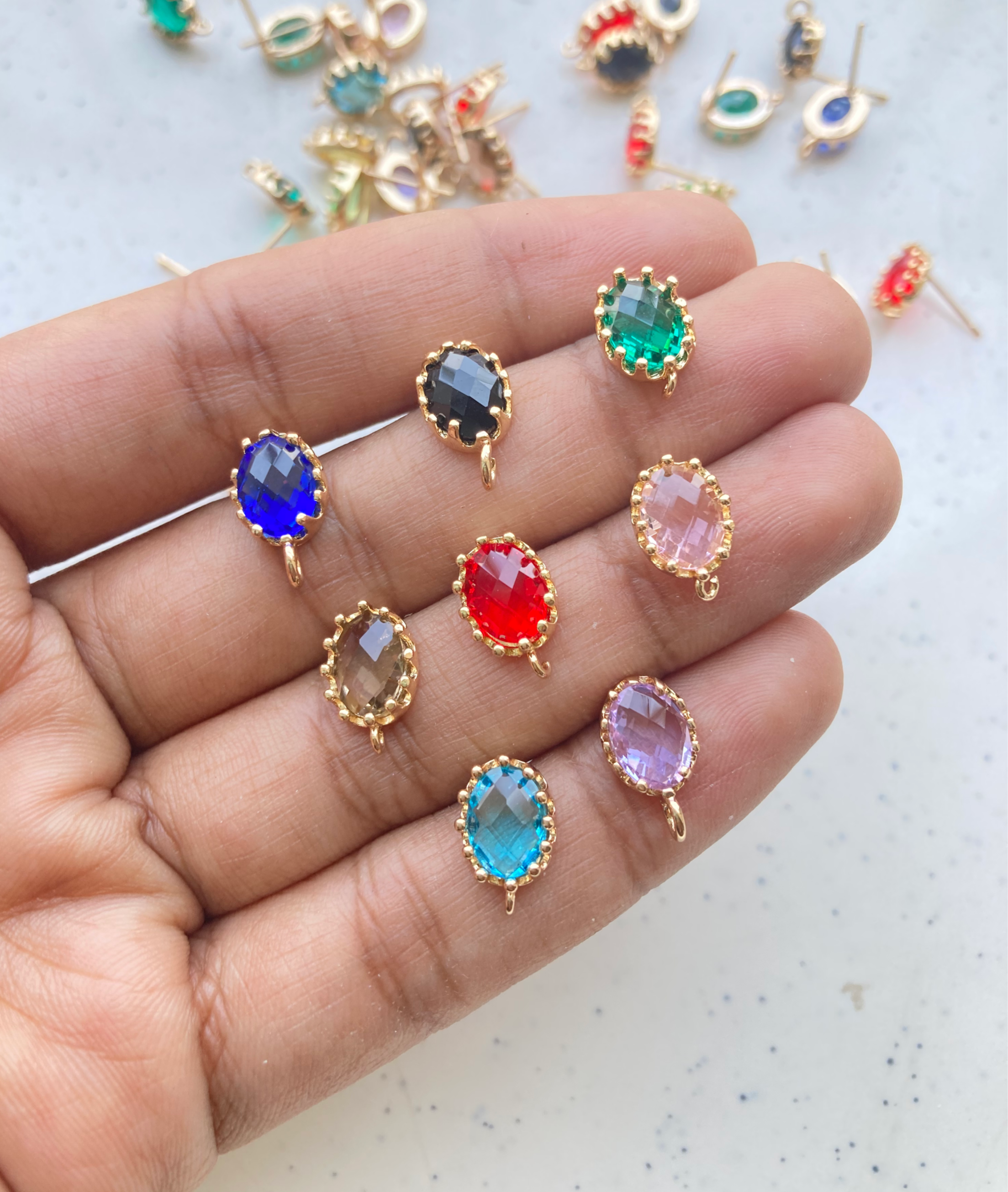 Glass colourful oval stud