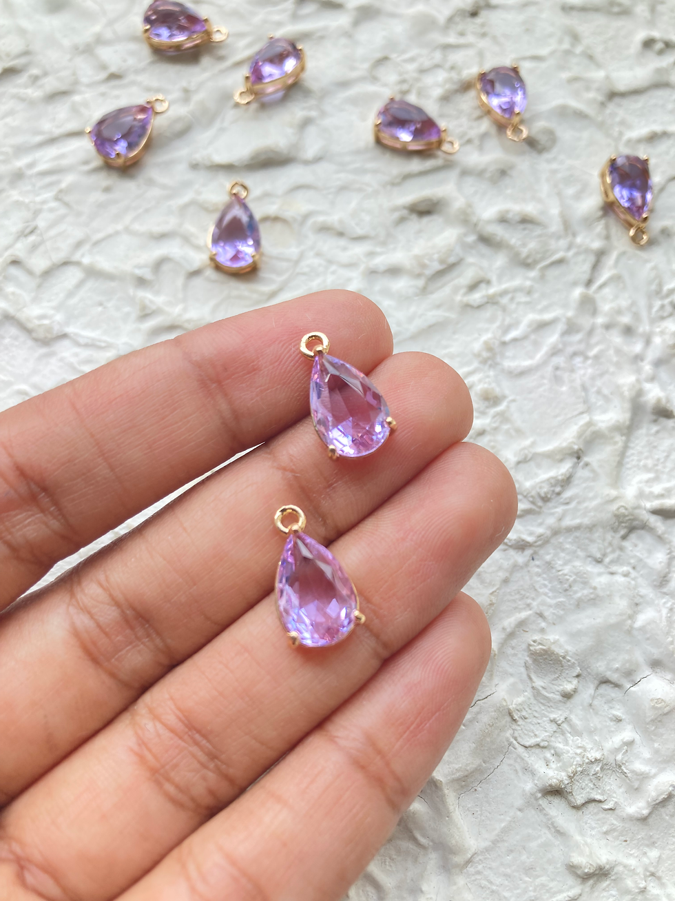 Thumbnail: Glass zircon teardrop brass charm