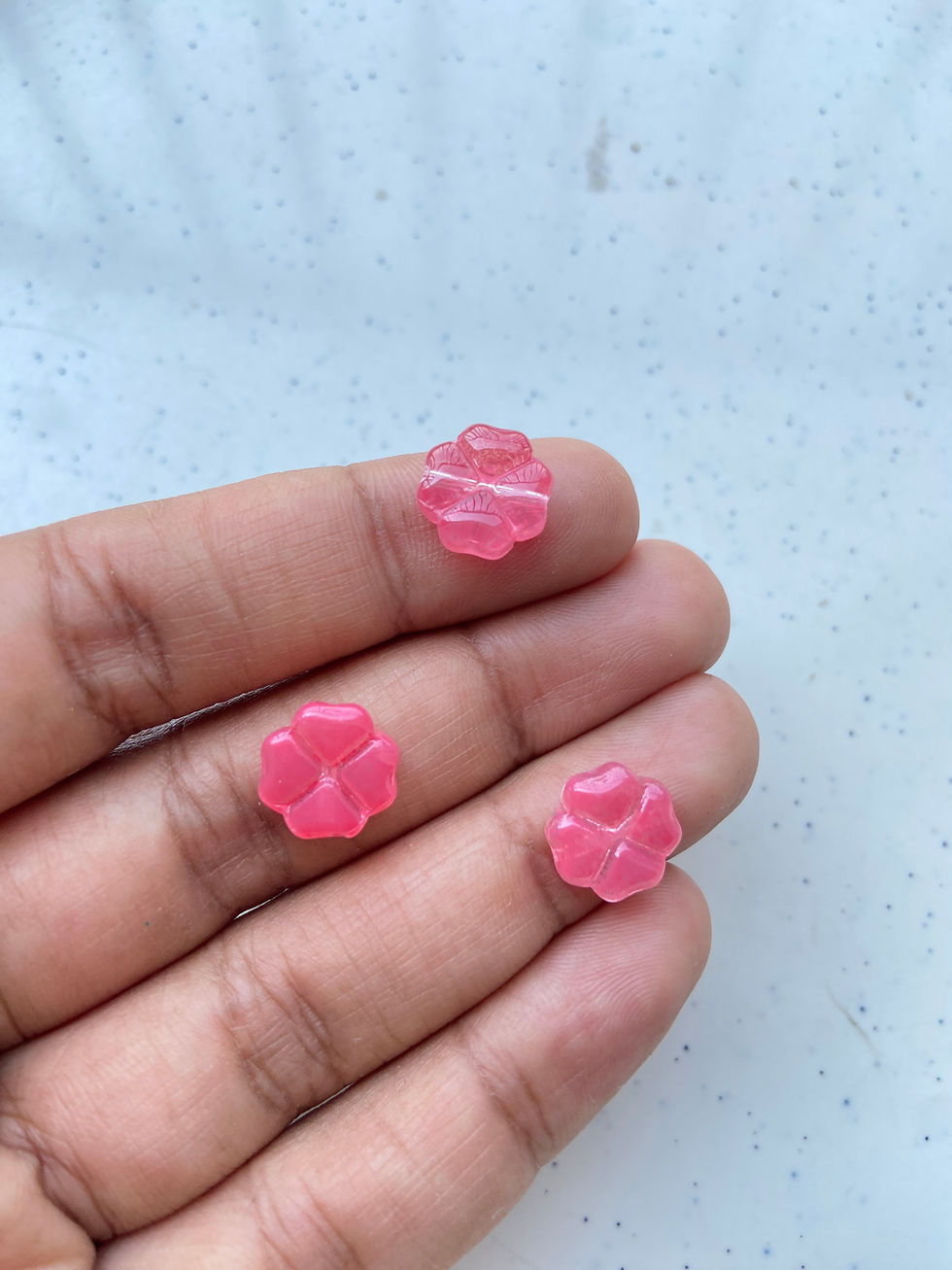 Thumbnail: Glass clover beads, vertically drilled