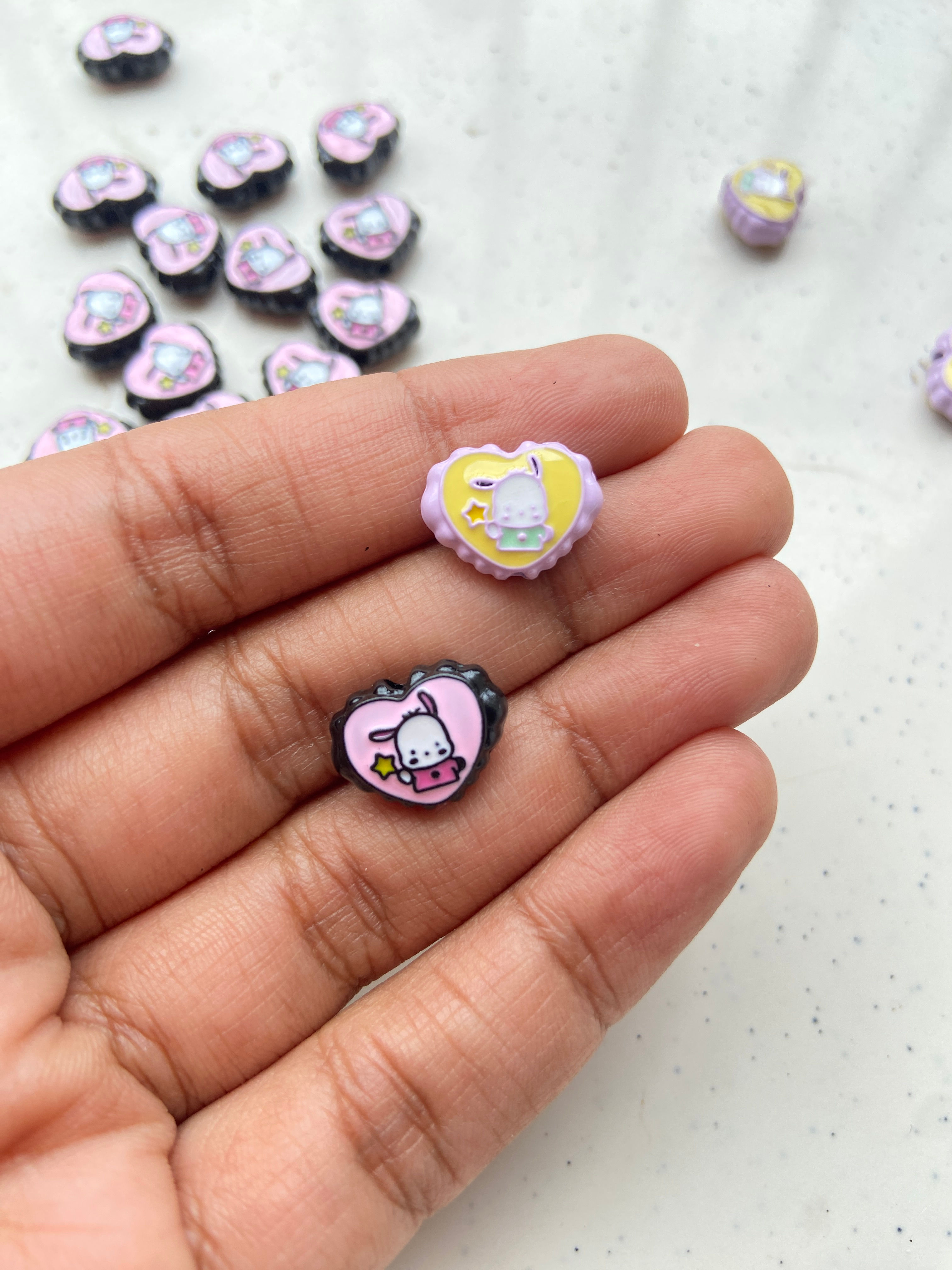 Pochacco heart shape alloy bead, vertically drilled