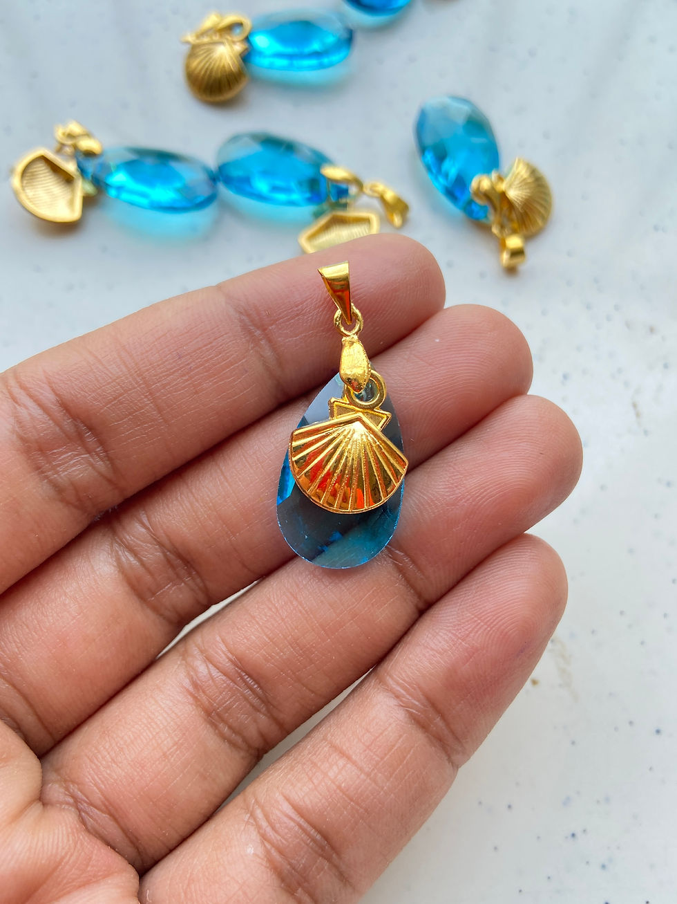 Thumbnail: Ocean theme alloy & glass teardrop charm