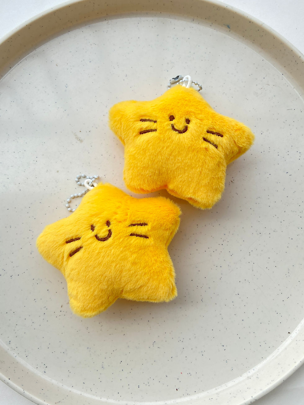 Thumbnail: Yellow colour smiley face star plushie with ball chain readymade keychain (1pc)
