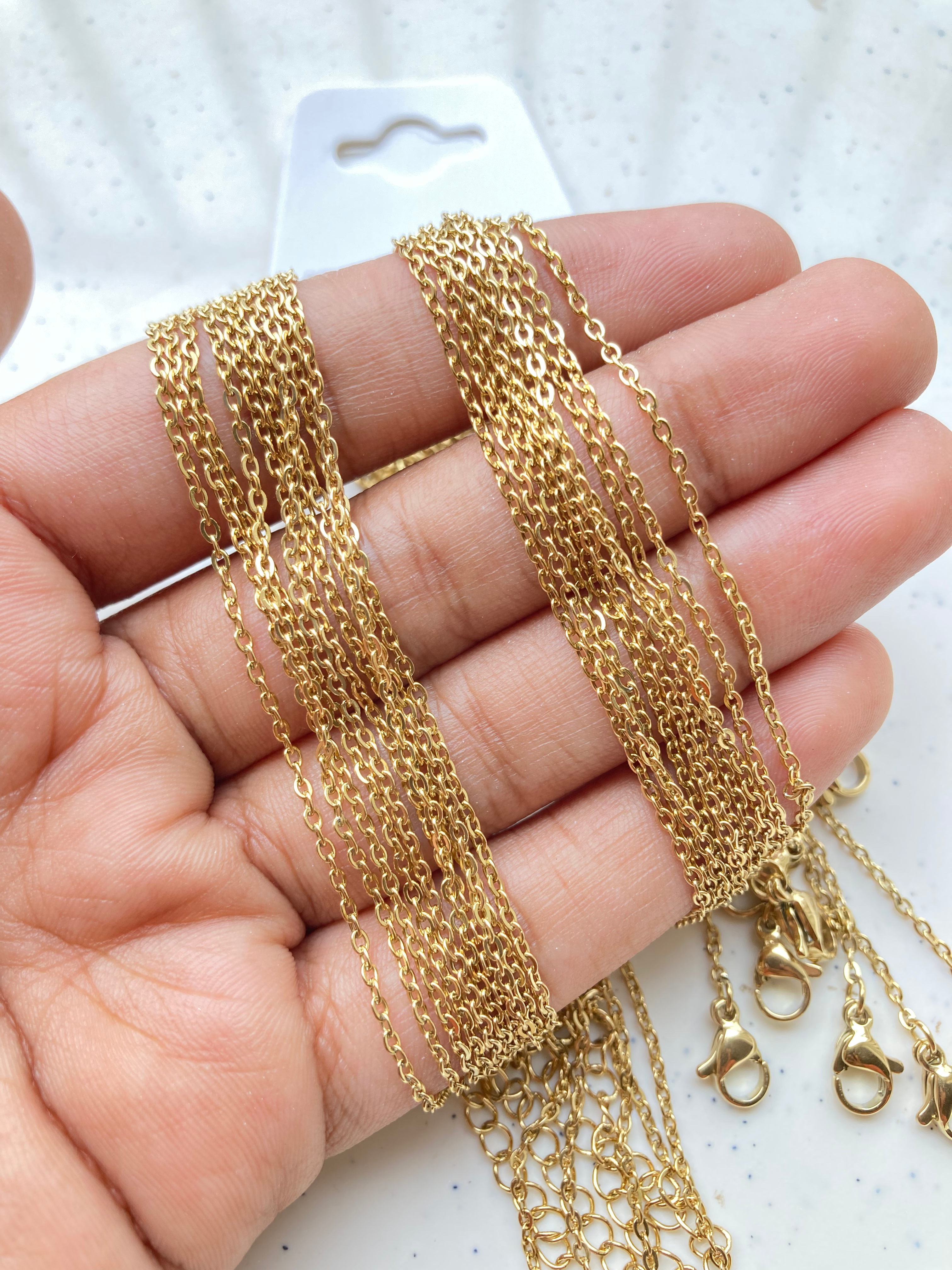 1.6mm, 18k gold plated stainless steel chain with lobster clasp+extension